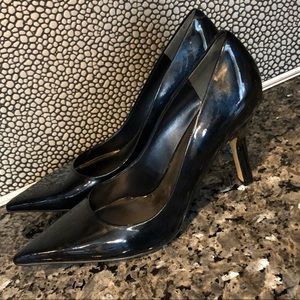 Nine West Black Blue Marbled Patent Heels 6.5